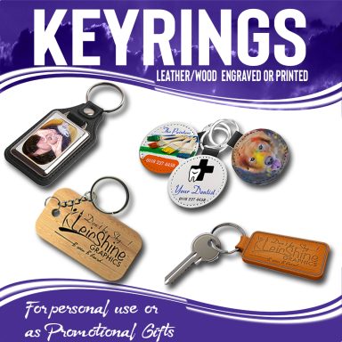 Leather engraved Keyrings and Keychains.