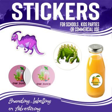 Clear and white durable sticker printing services.